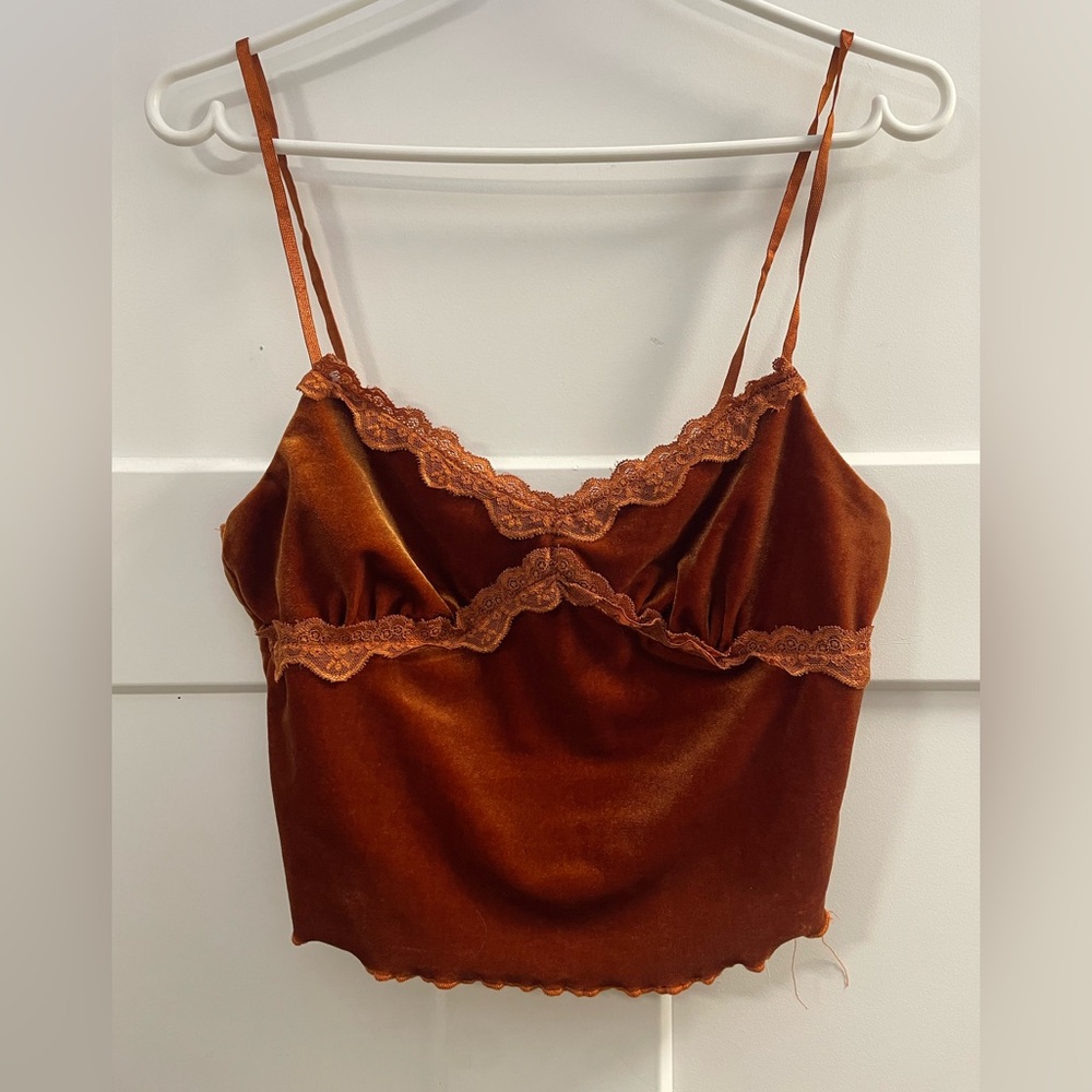 Faux Suede Orange Lacy Camisole